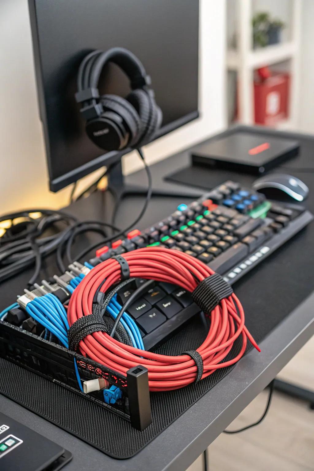 Wire management makes a tidy gaming room.