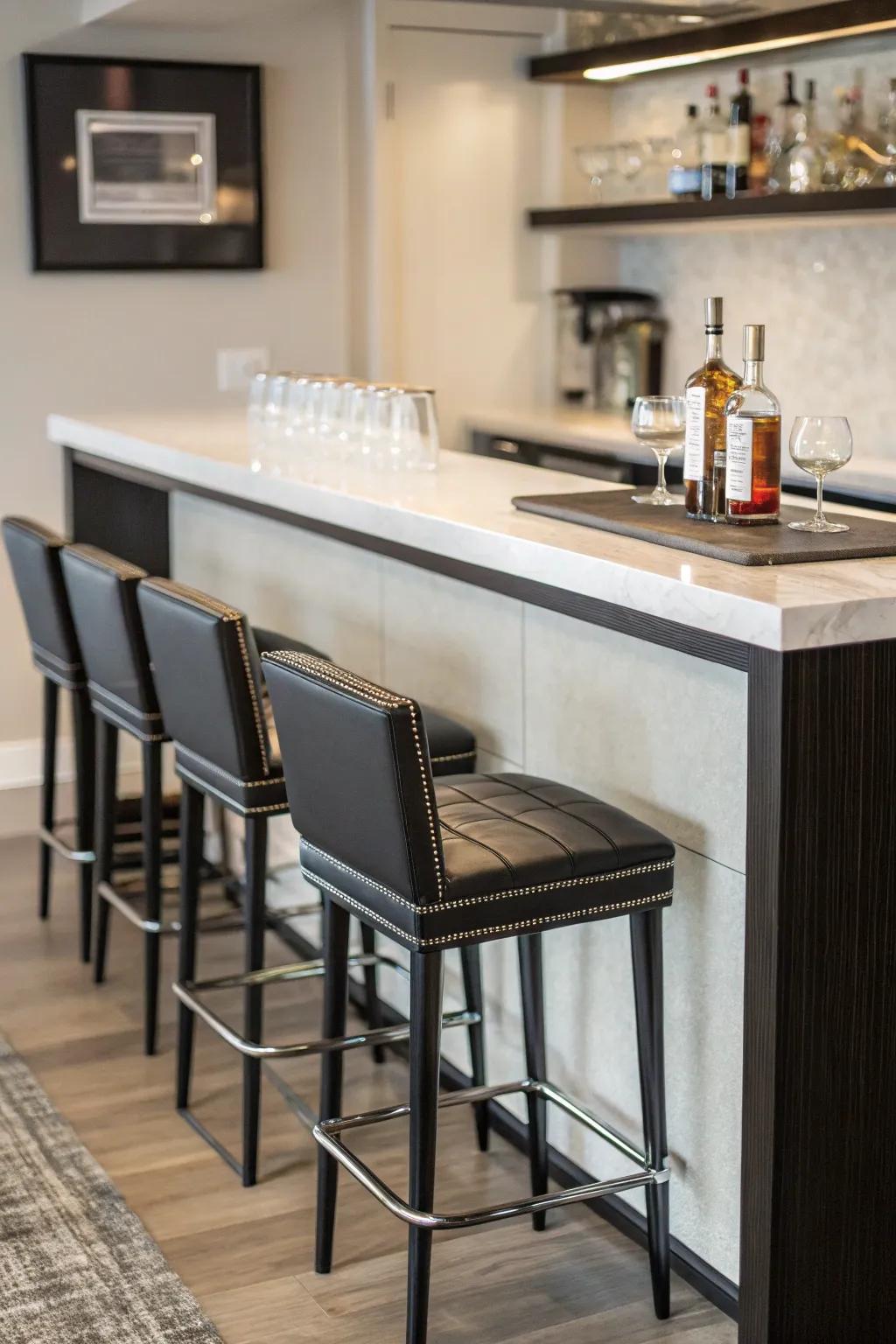 Small seating options keep your home bar area neat and stylish.