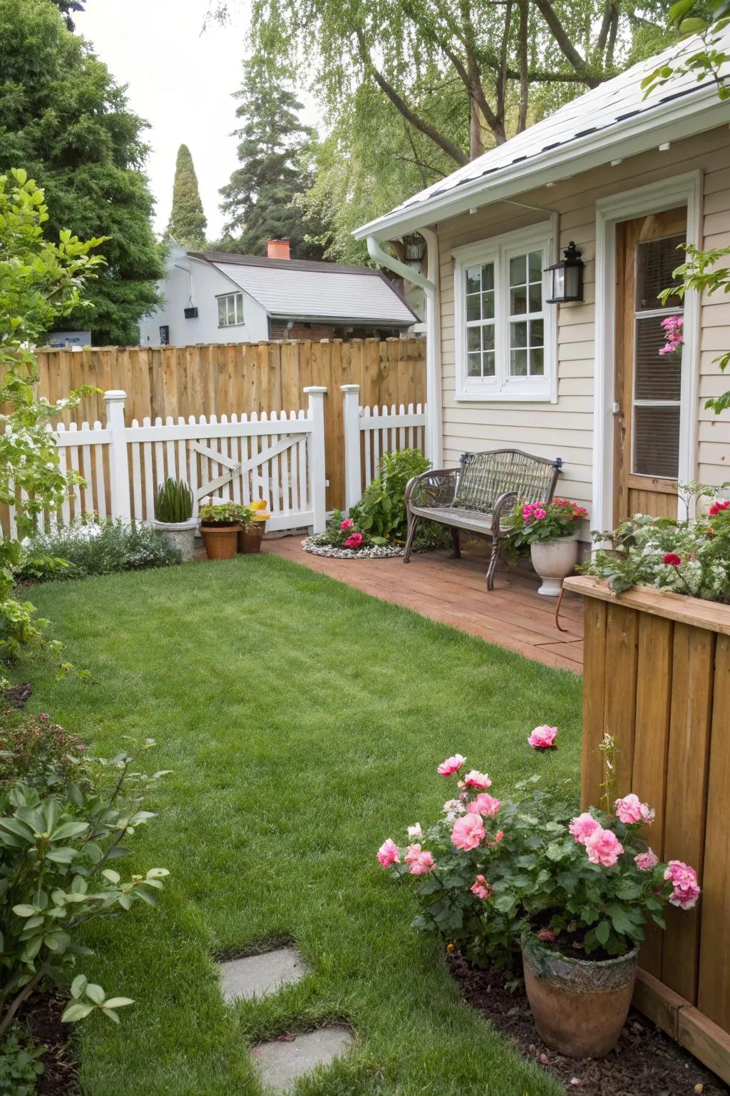 A small lawn introduces a hint of timeless greenery to compact spaces.