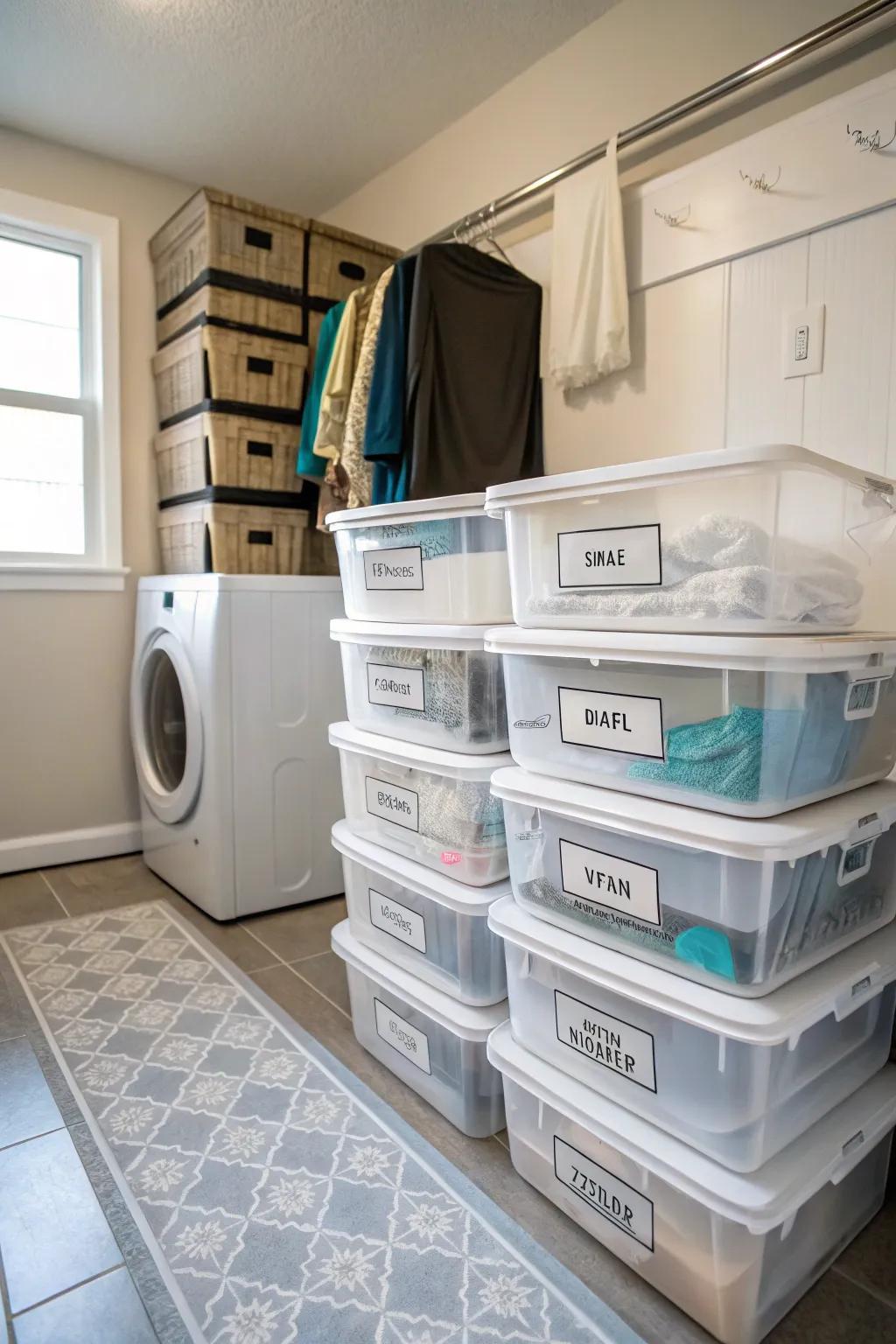 Make efficient use of space with stackable storage containers.