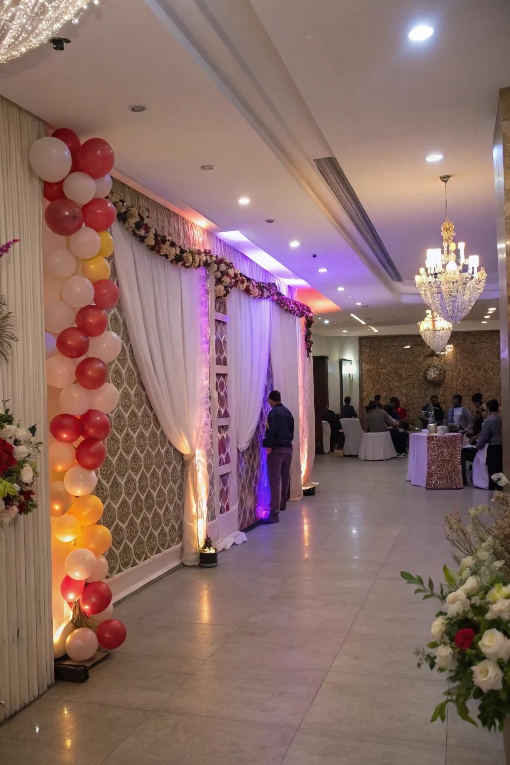 Artful backdrops and wall decor refine the atmosphere.