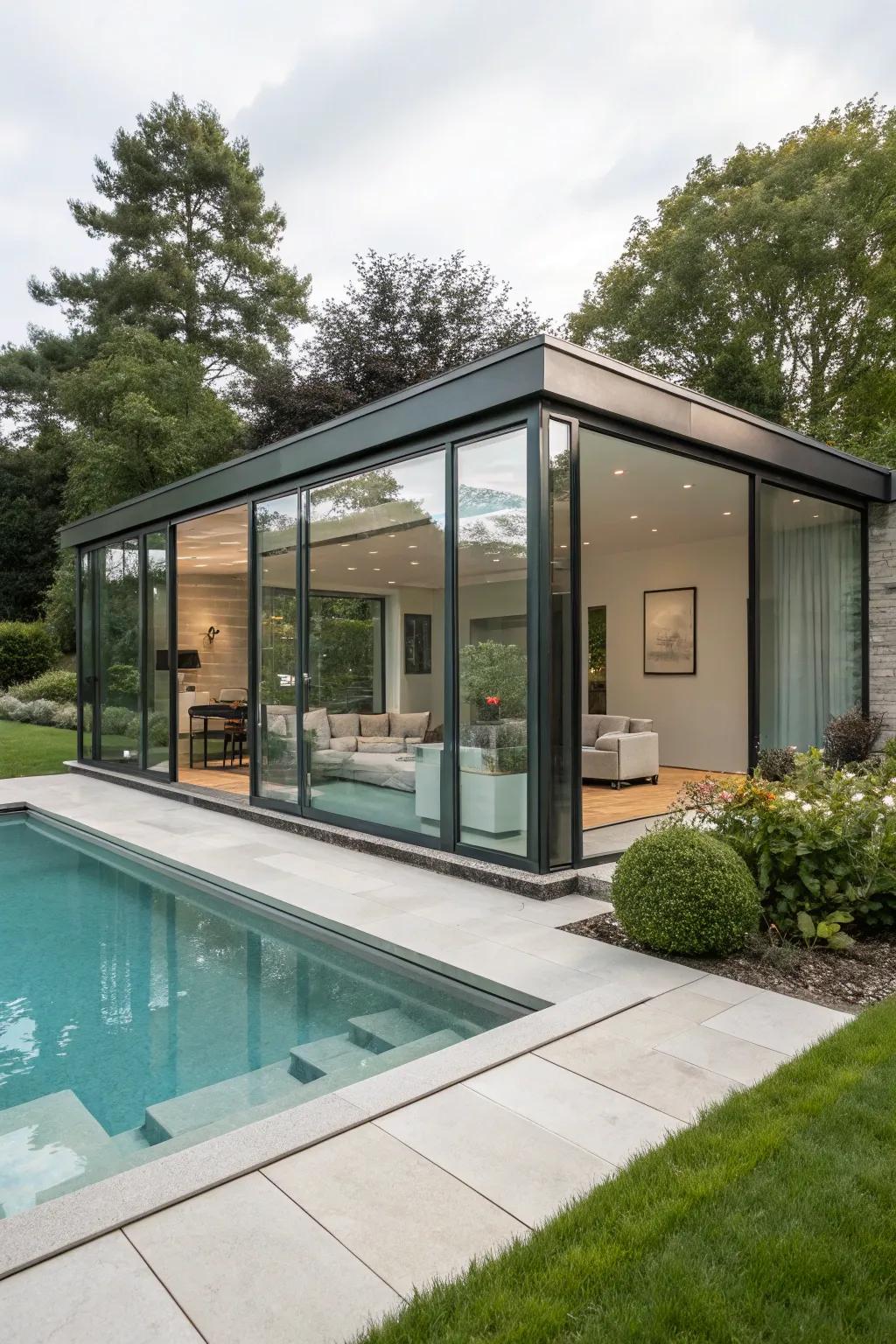 Glass panes intensify the perception of openness and light.