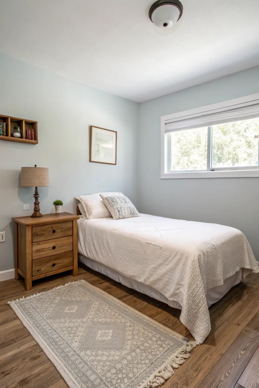 Minimalistic decor makes the room feel open and airy.