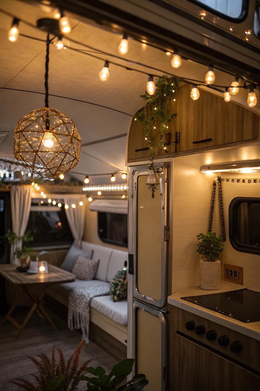 Lighting sets the tone, creating an inviting and warm ambiance in your RV.