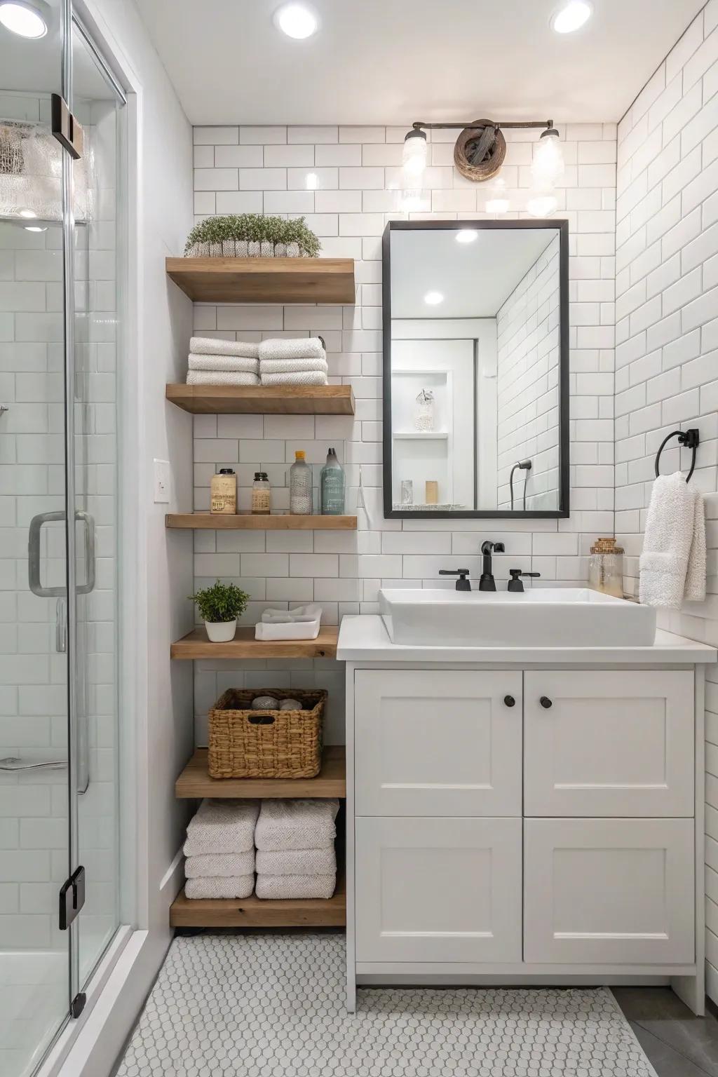Clever storage keeps the bathroom organized and stylish.