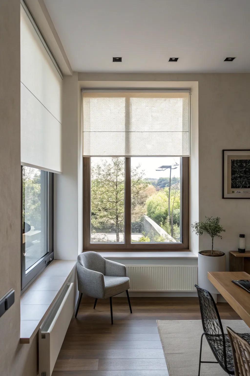 Roller screens provide an elegant and modern solution for small windows.