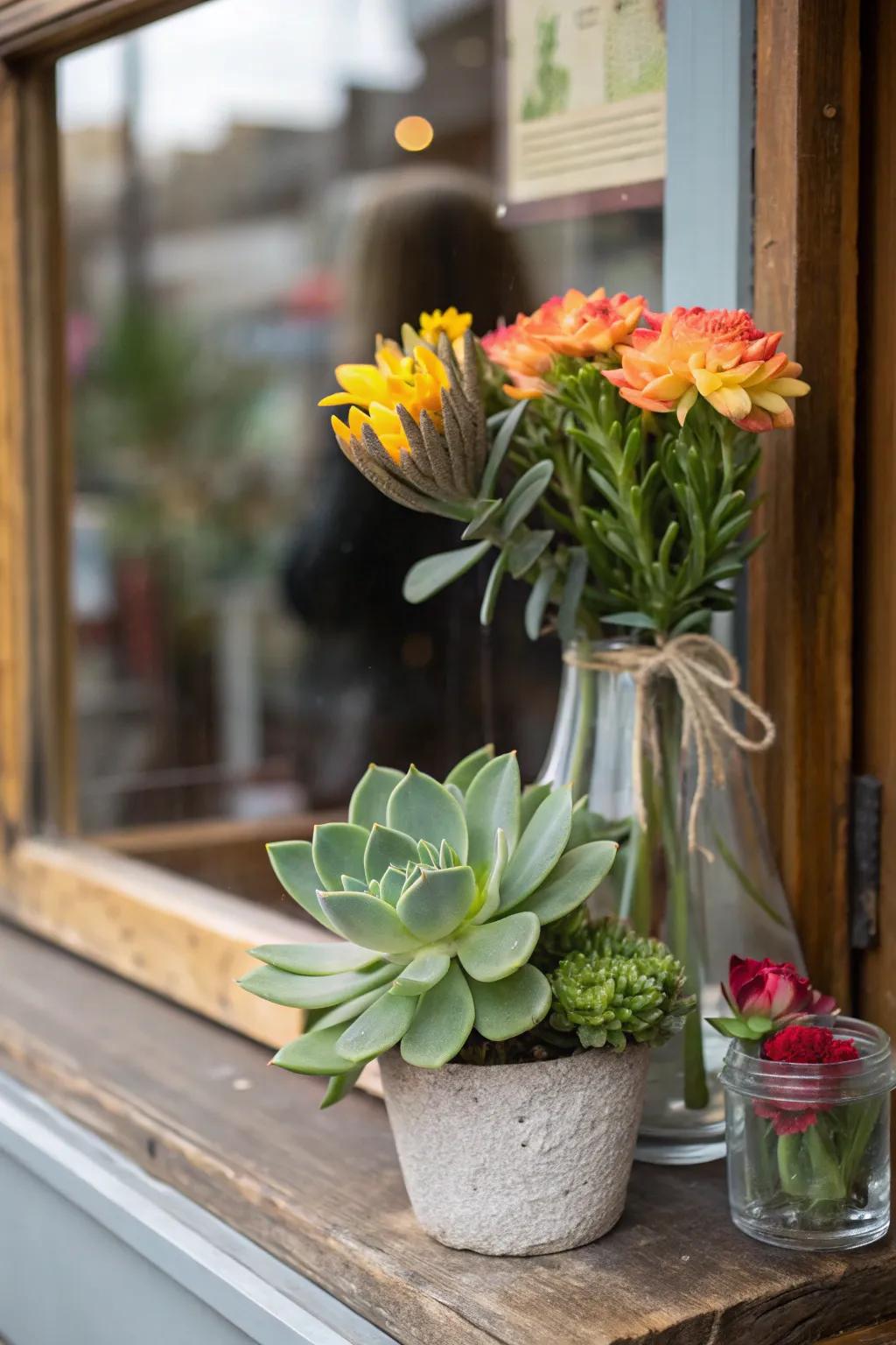A revitalizing display integrating organic facets in a compact window.