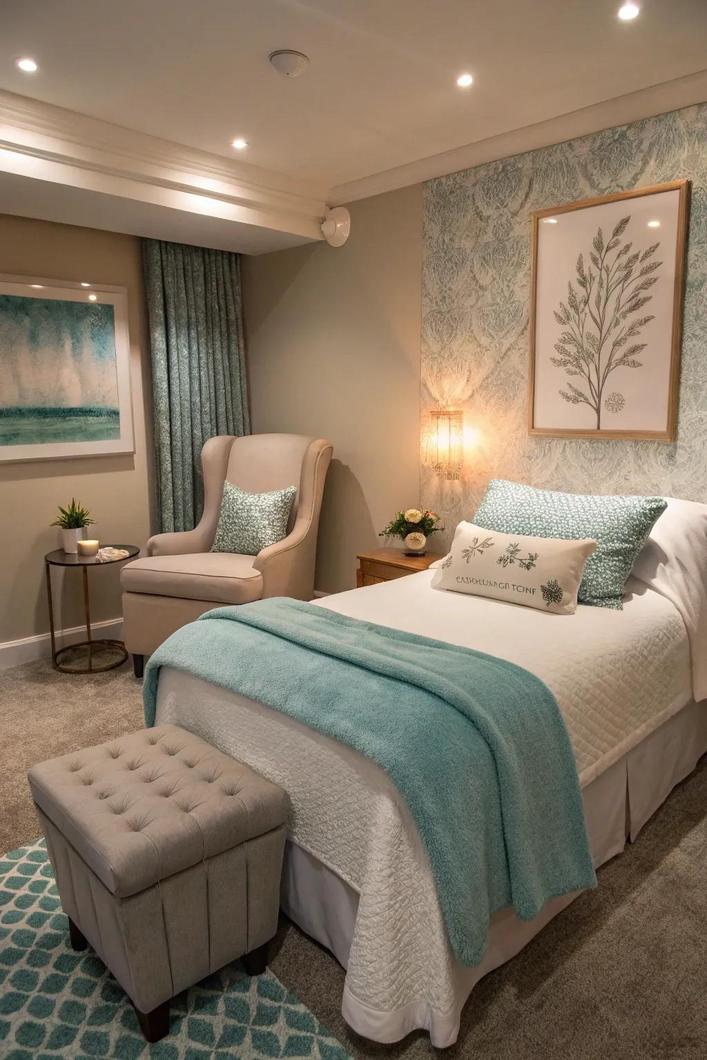 An inviting seating space enhances the spa-like feel of your bedroom.