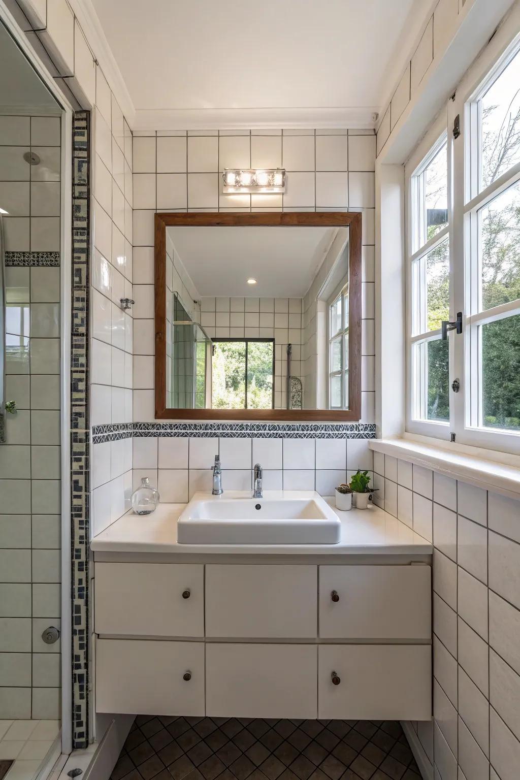 Mirrors maximize light dispersion, expanding the visual scope.