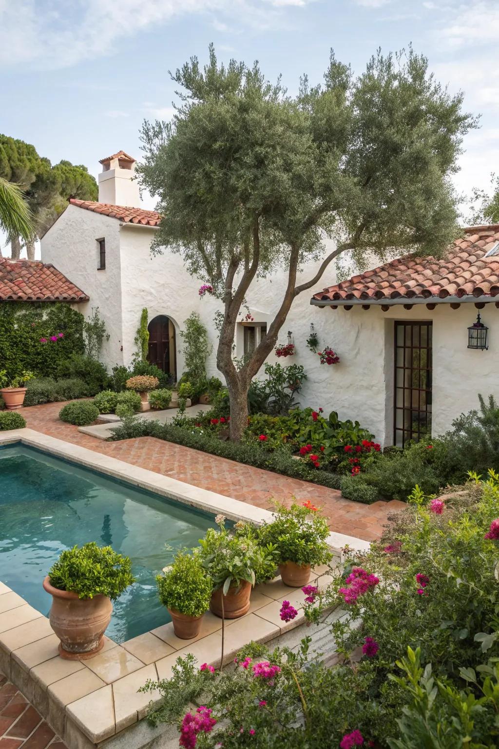 Abundant Mediterranean flora fashions a tropical getaway in this Spanish-inspired garden.