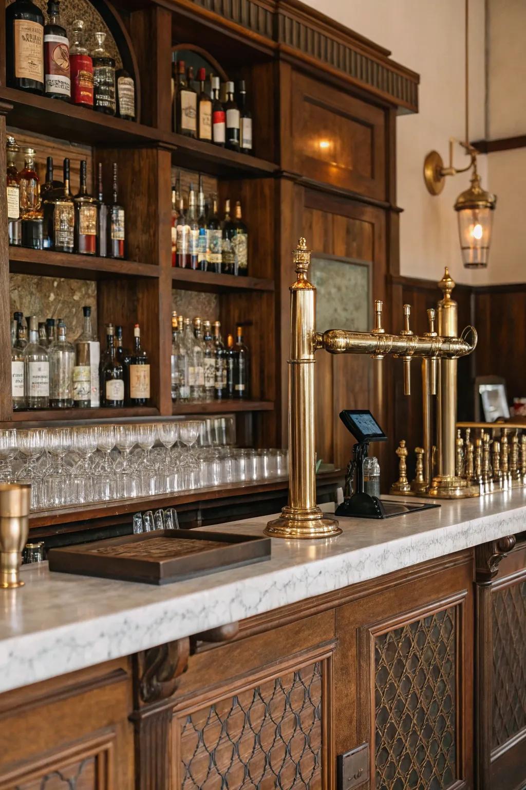 A vintage bar setup is the heart of any speakeasy-inspired space.