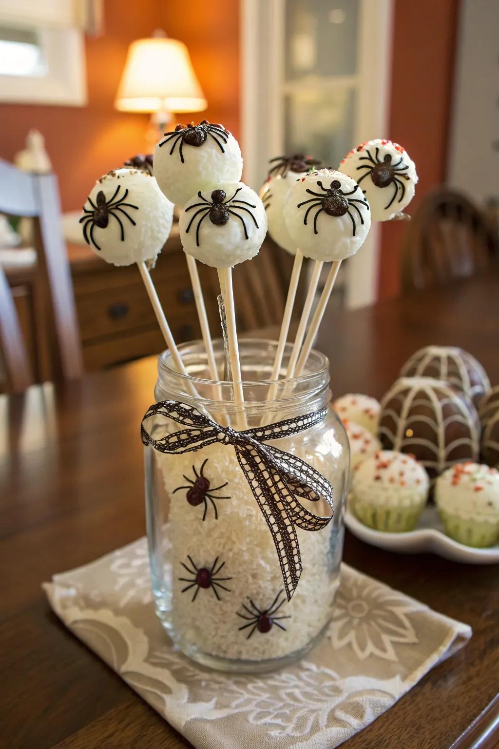 Endearing and eerie spider cake pops.