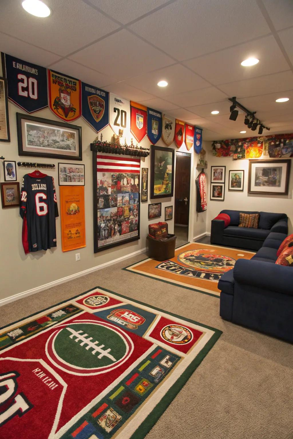 Themed decor adds personality to this sports sanctuary.