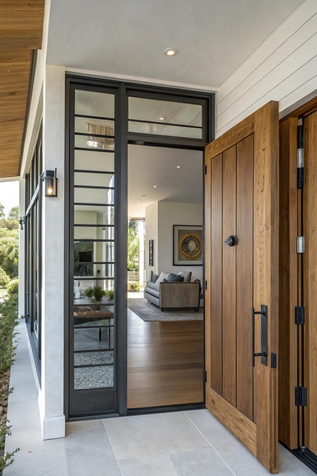 Mix of wood and metal in square trim for a unique look.