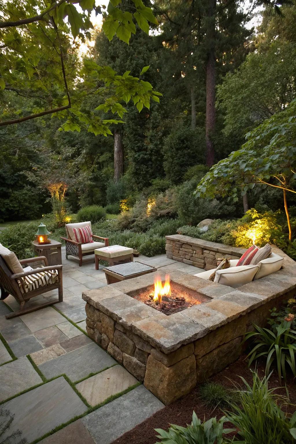 Authentic stone hearth blends elegance with nature.