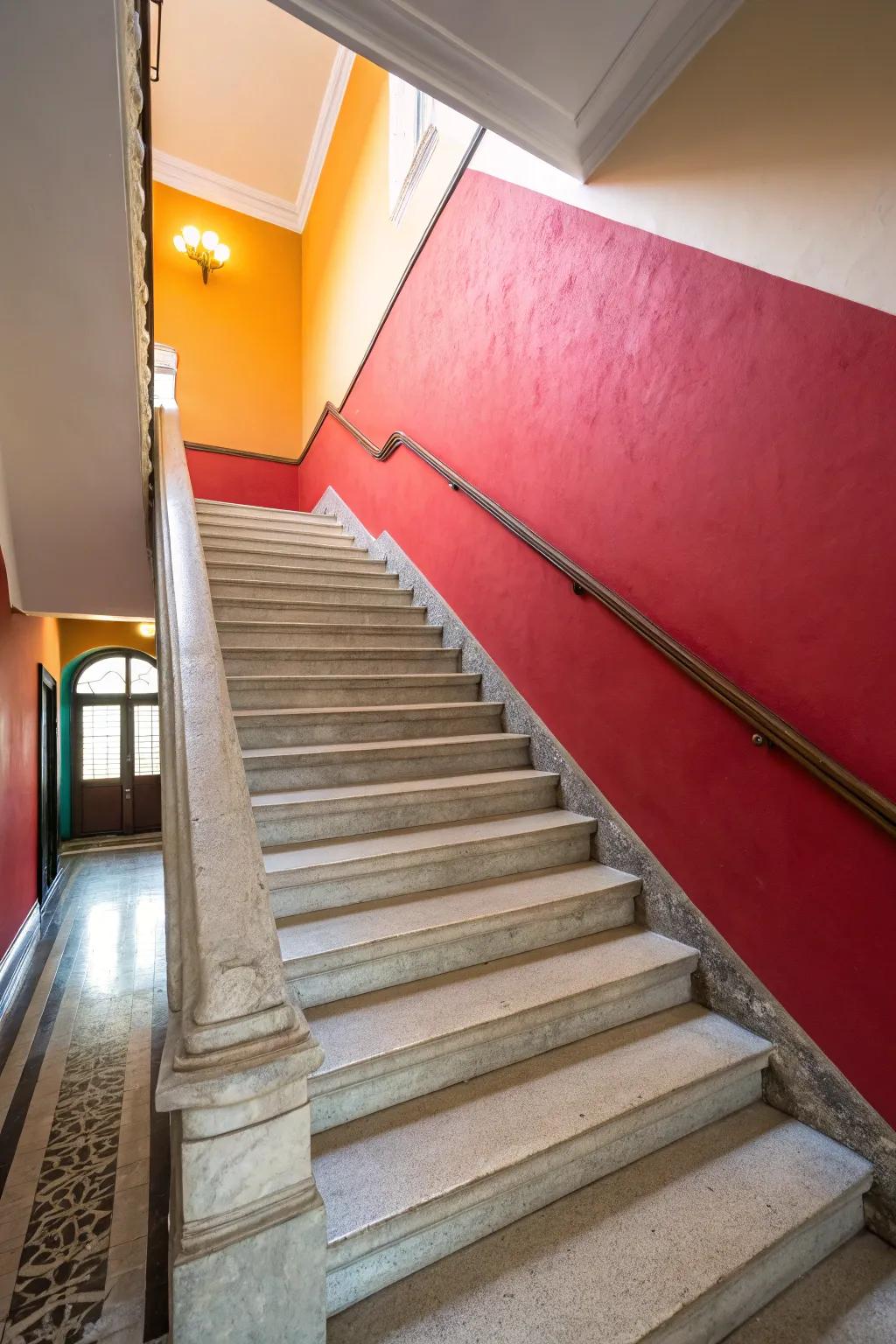 A striking paint choice has the power to give your staircase wall a burst of personality.