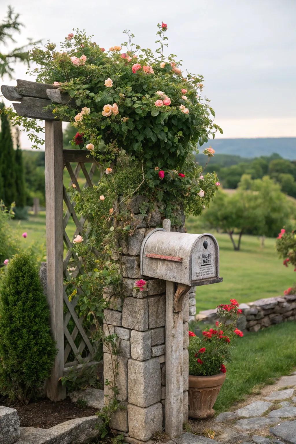 A trellis addition introduces a whimsical, natural element to your mailbox.