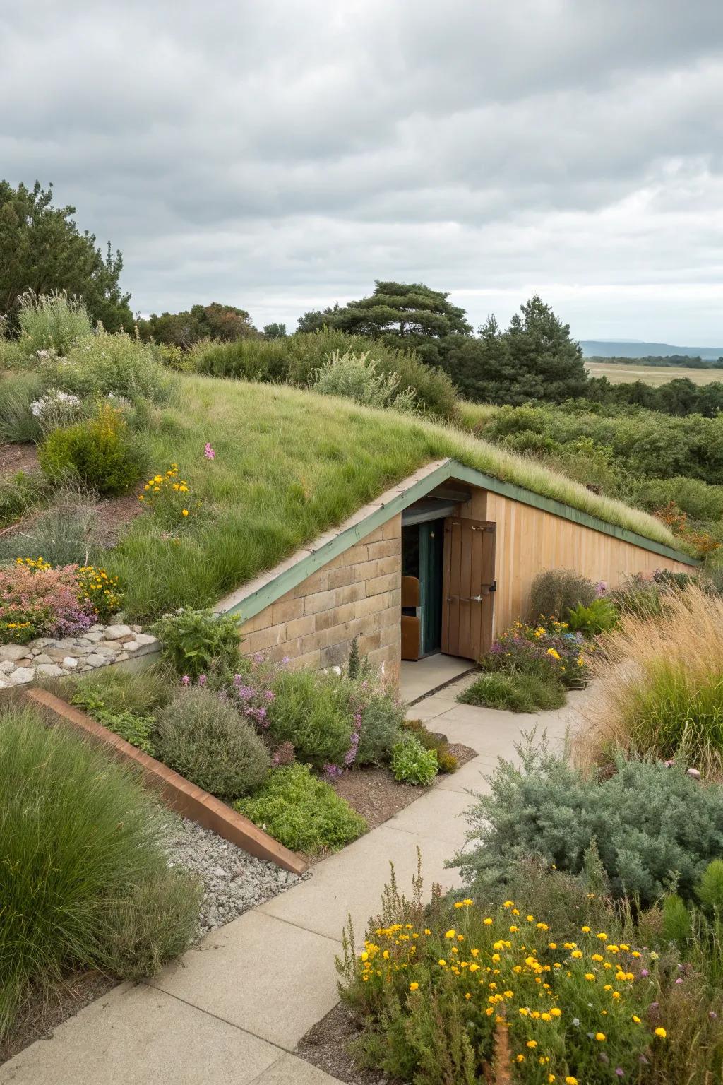 Harmonious integration renders your storm shelter a cohesive element of the garden.