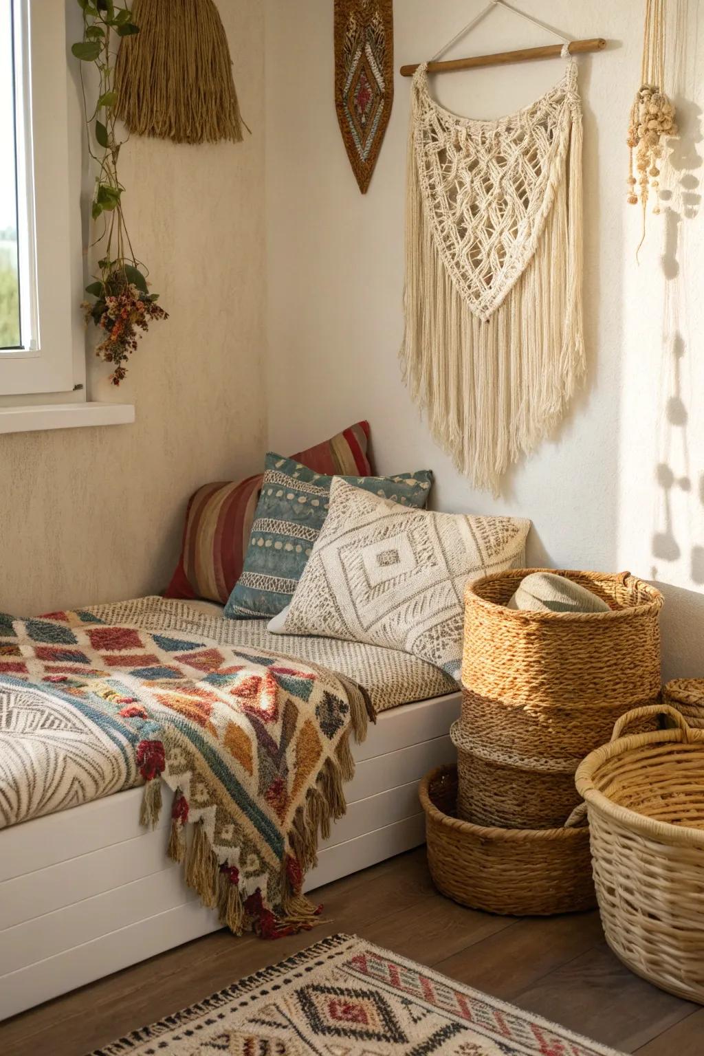 Cultivate a bohemian haven with rich textures.
