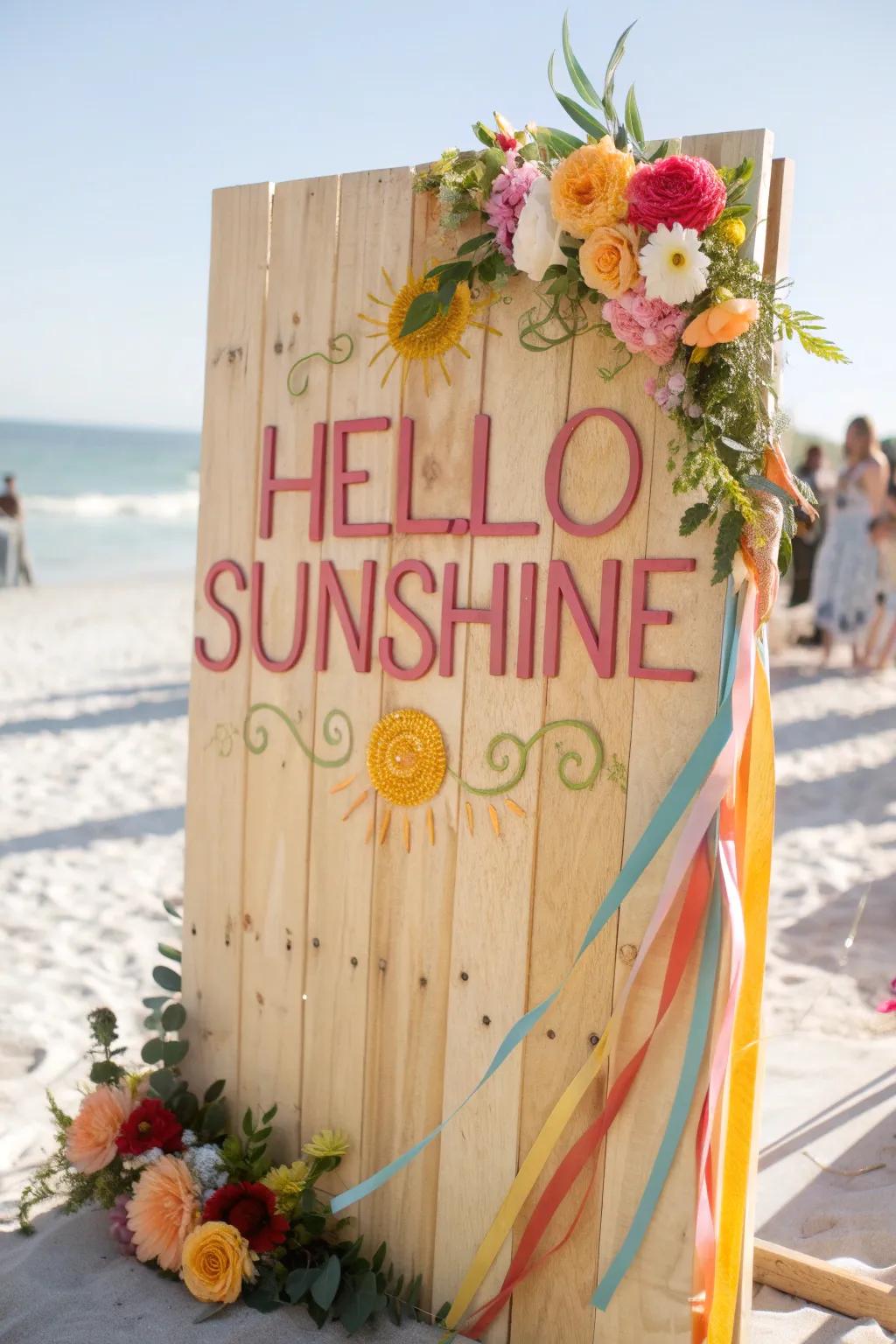 A bulletin board boasting cheerful summer welcoming expressions to mark the season.