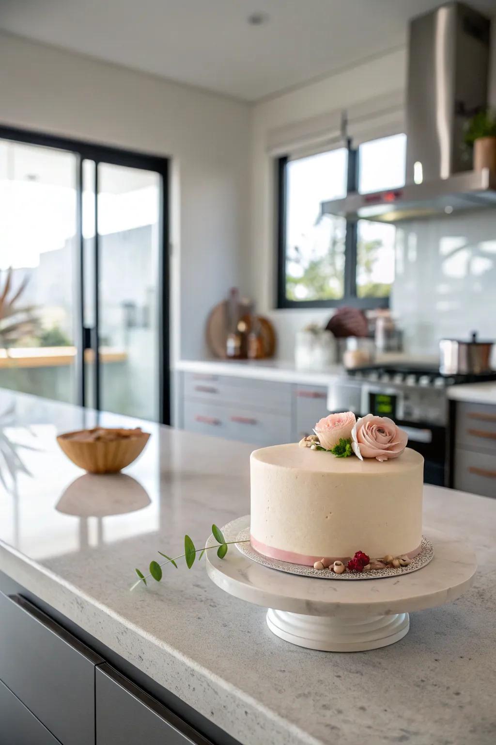 A minimalist refinement cake embodying sophistication through simplicity.