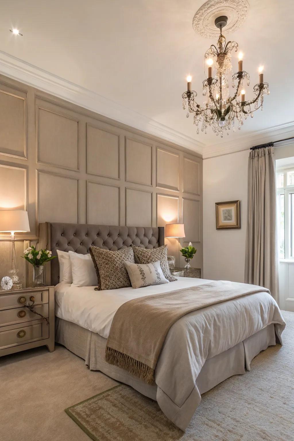A soft brown feature wall creating a stylish focal point.
