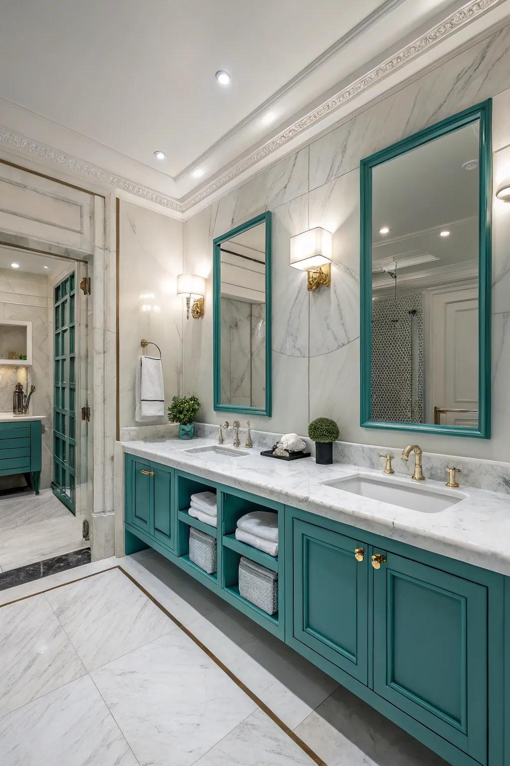 Unite cerulean with marble for ageless polish.