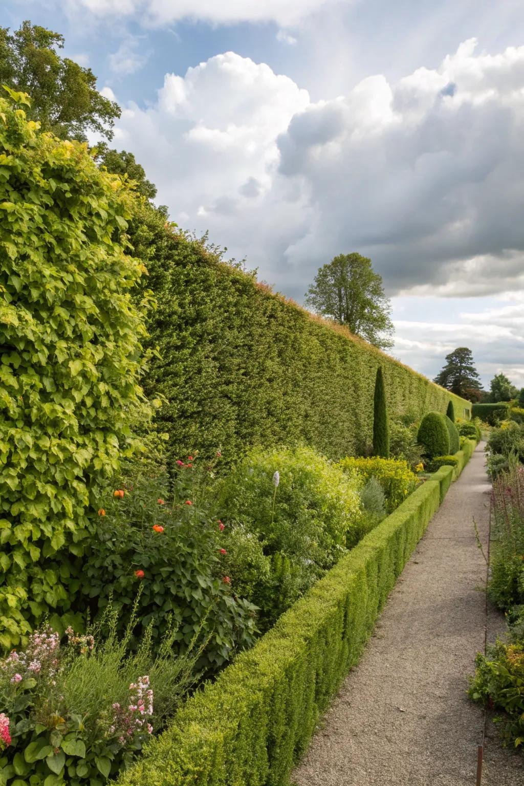 Foliage barriers supply natural privacy and a remarkable green backdrop.