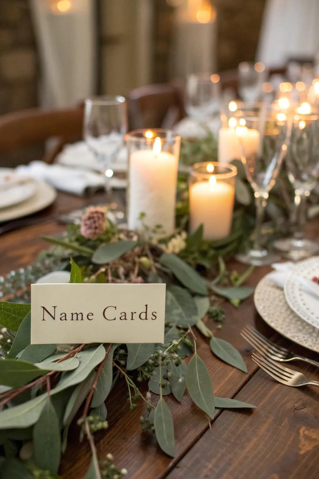 Personalized place cards introduce a thoughtful element to the table.