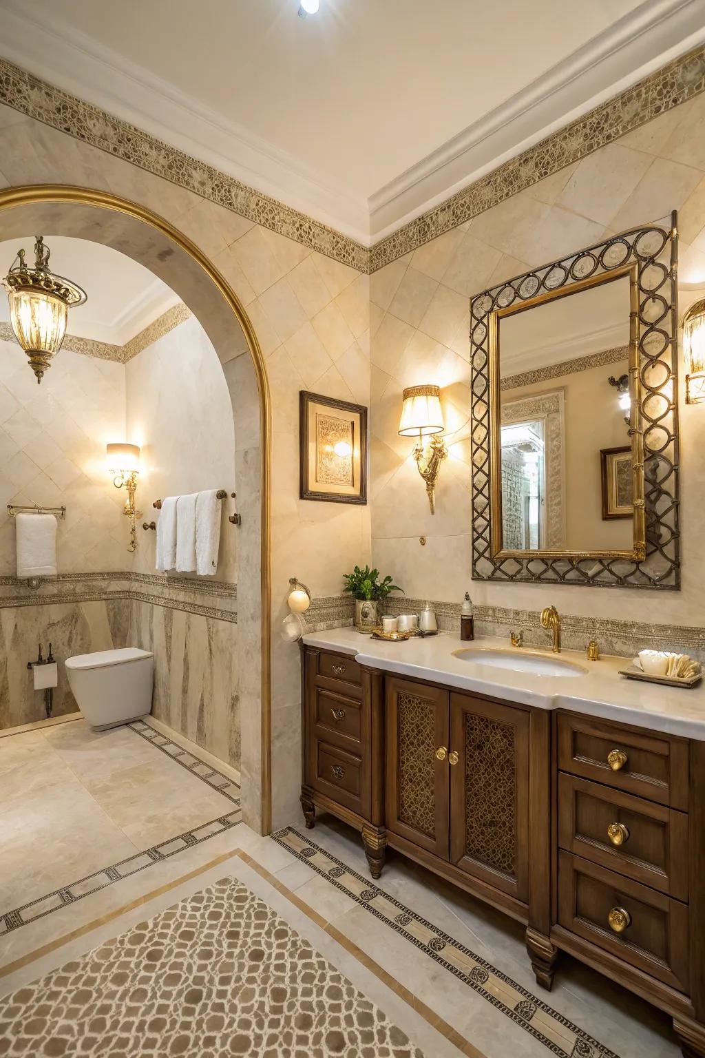 Enrich warmth and luxury using brass and gilded fixtures.