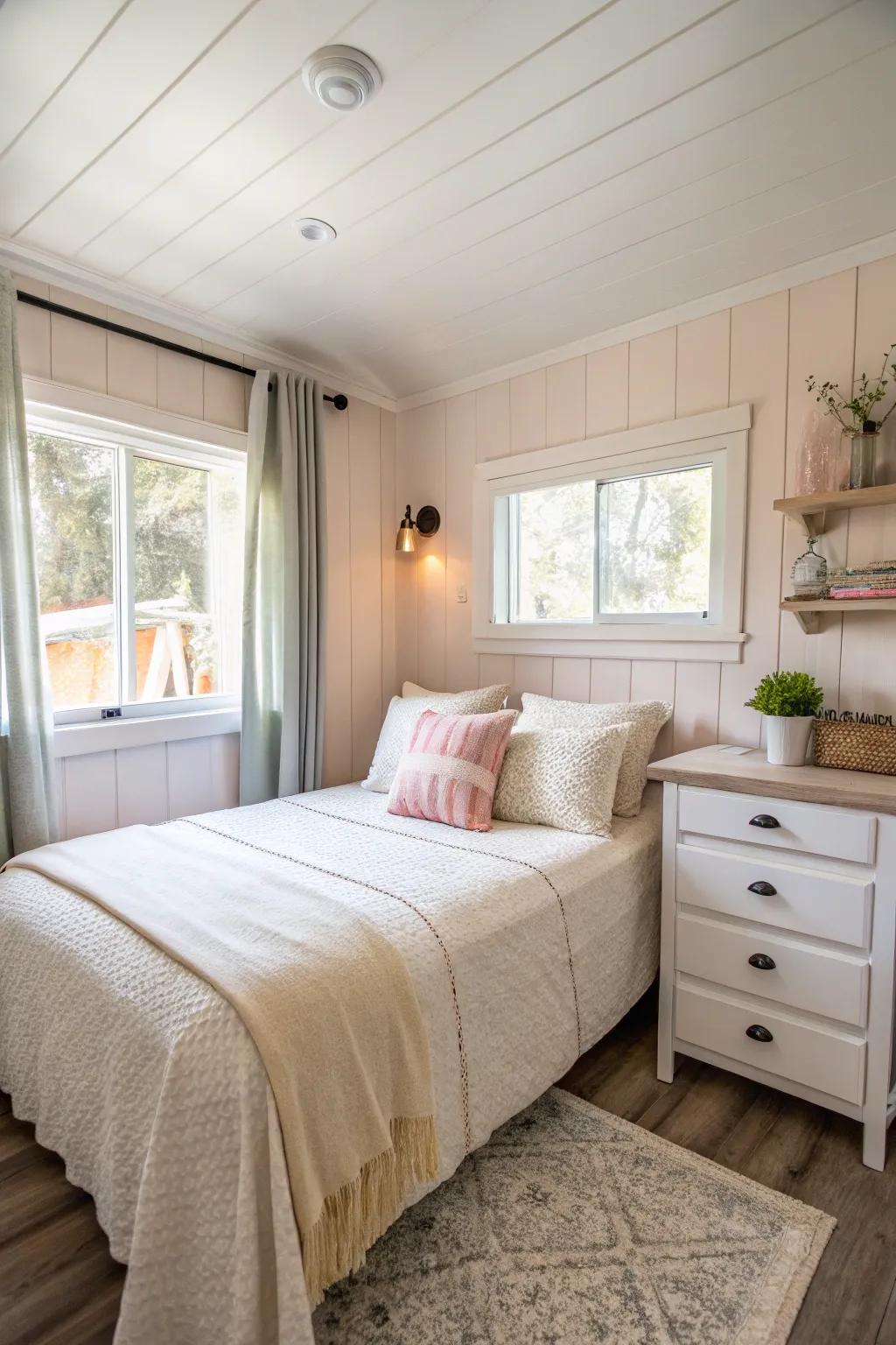 A soothing calm color choice that improves the sense of space in the sleeping space.