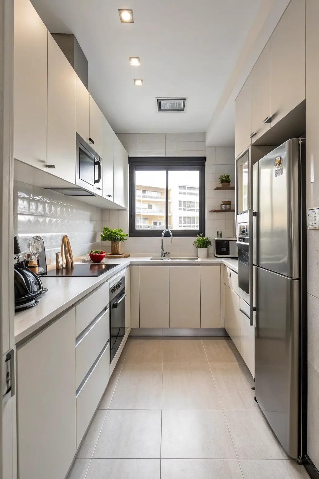 A smart layout maximizes functionality in a compact kitchen.