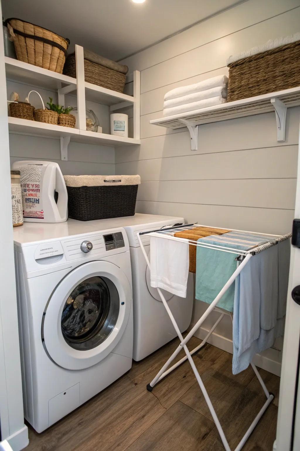 Area-optimized laundering solutions within a petite dwelling
