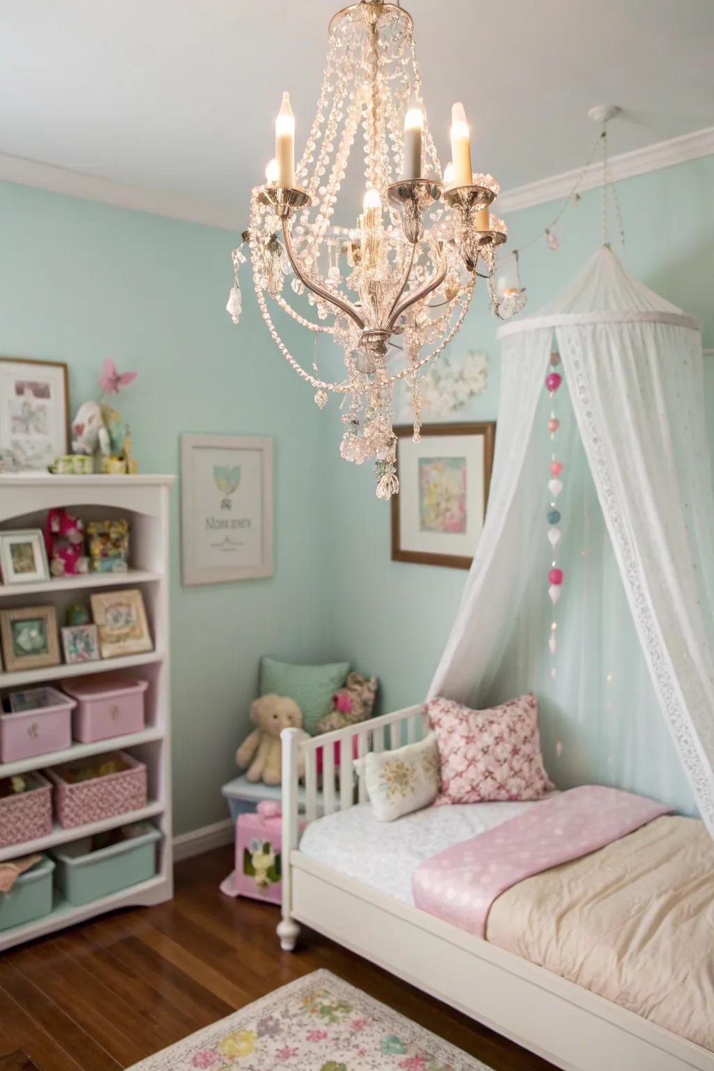 An elegant light fixture adds elegance and light.