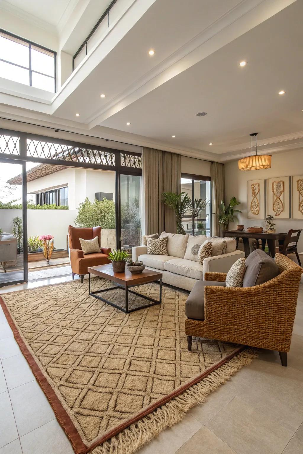 Open-plan area featuring a defining rug