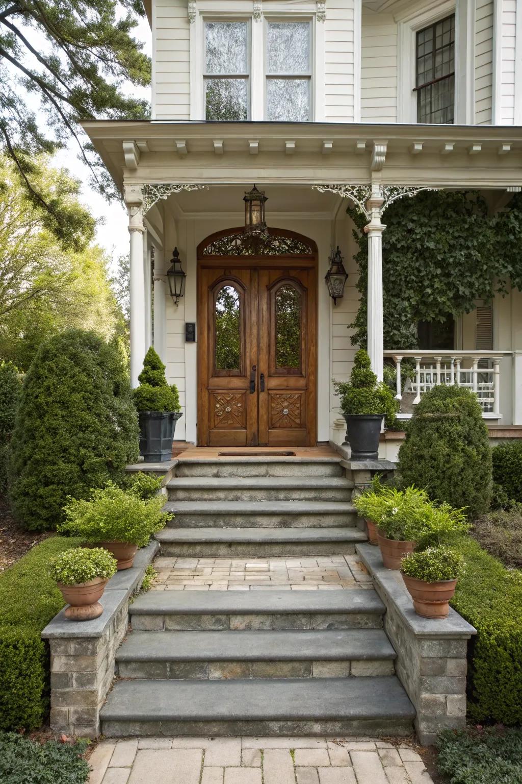An embracing veranda enriches a classic front door.