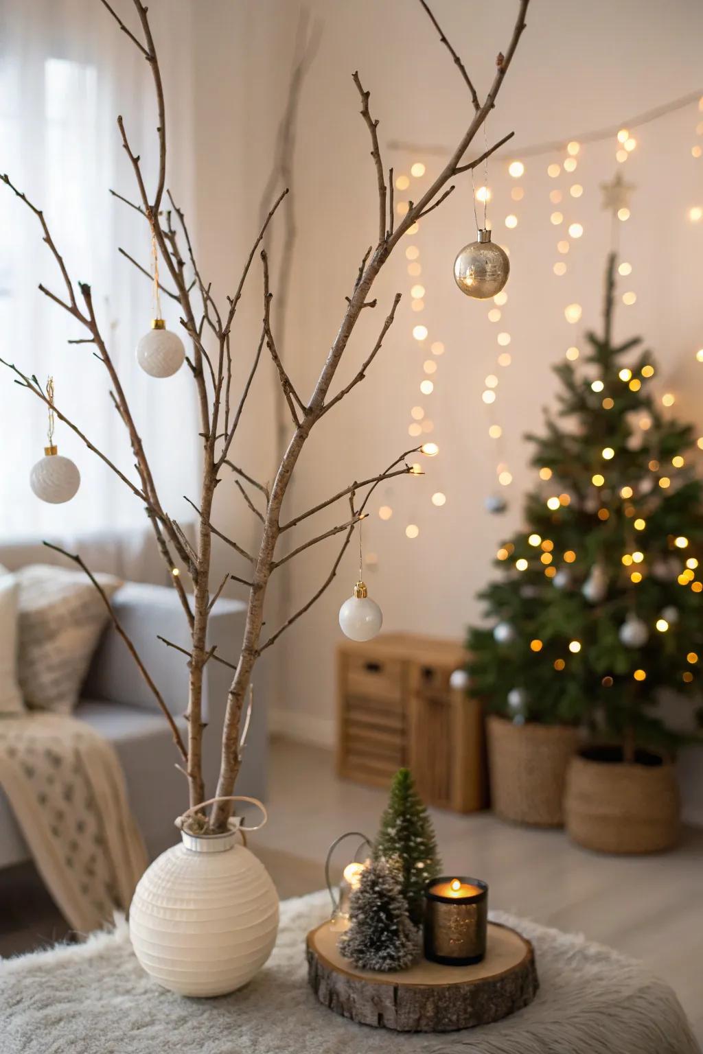 Branches turned into charming holiday decor.