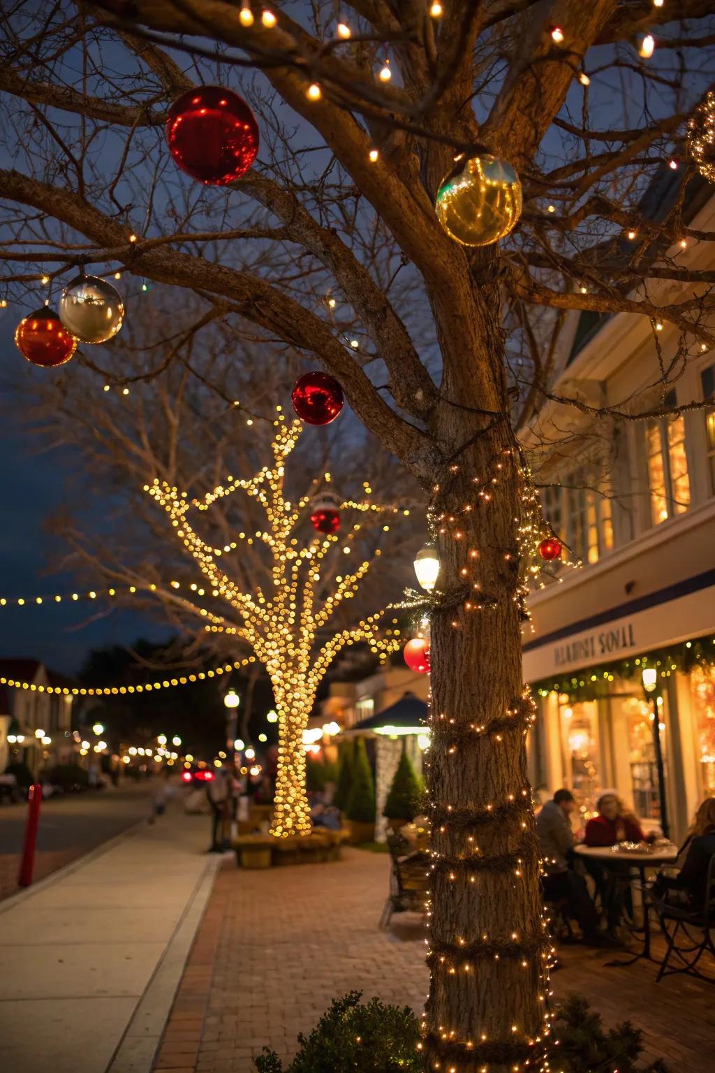 Holiday lights impart a holiday touch to your garden trees.