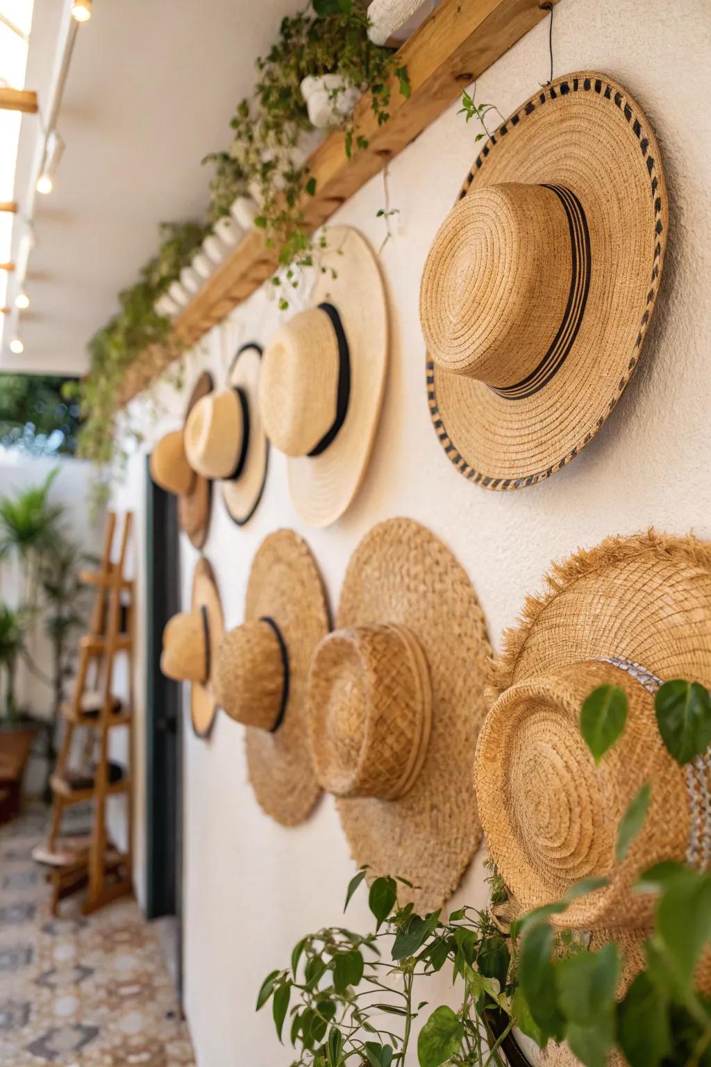 Woven headwear conveys a laid-back, tropical sensation to partitions.
