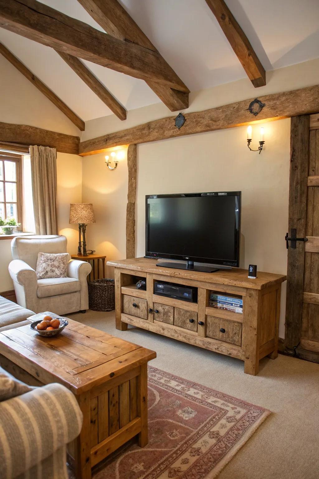 Add warmth with a country style timber surround for your TV.