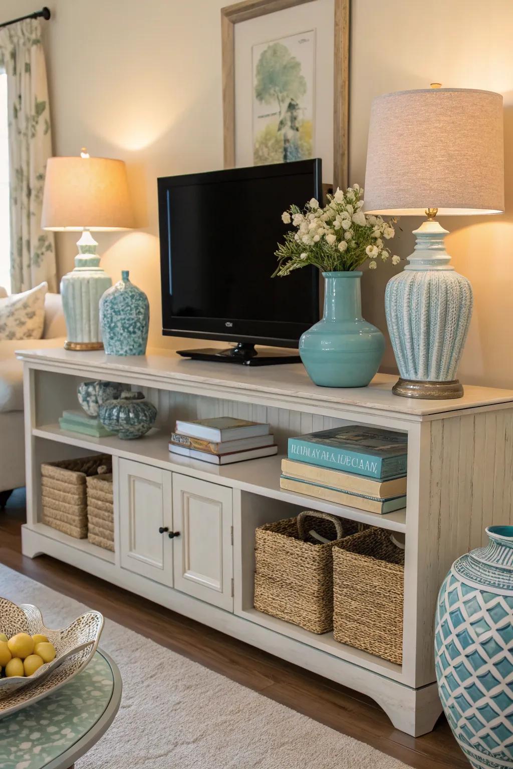 Color-coordinated décor creates a harmonious look.