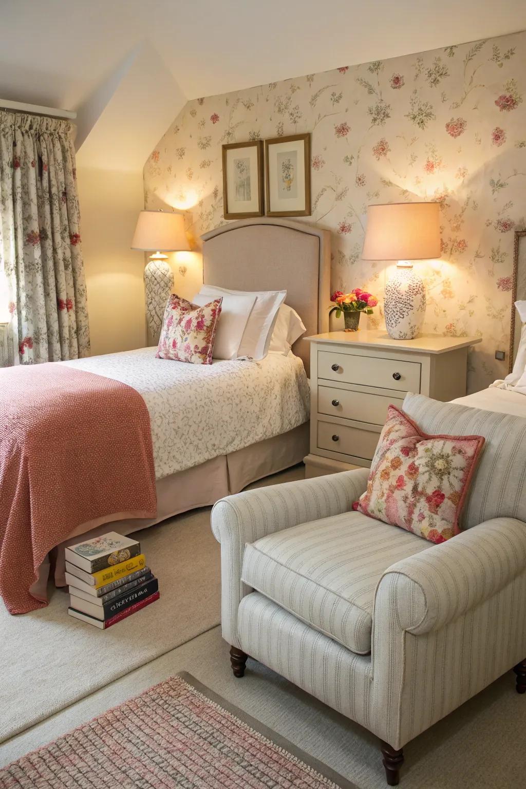 Accent furniture provides more functionality to the twin bedroom.