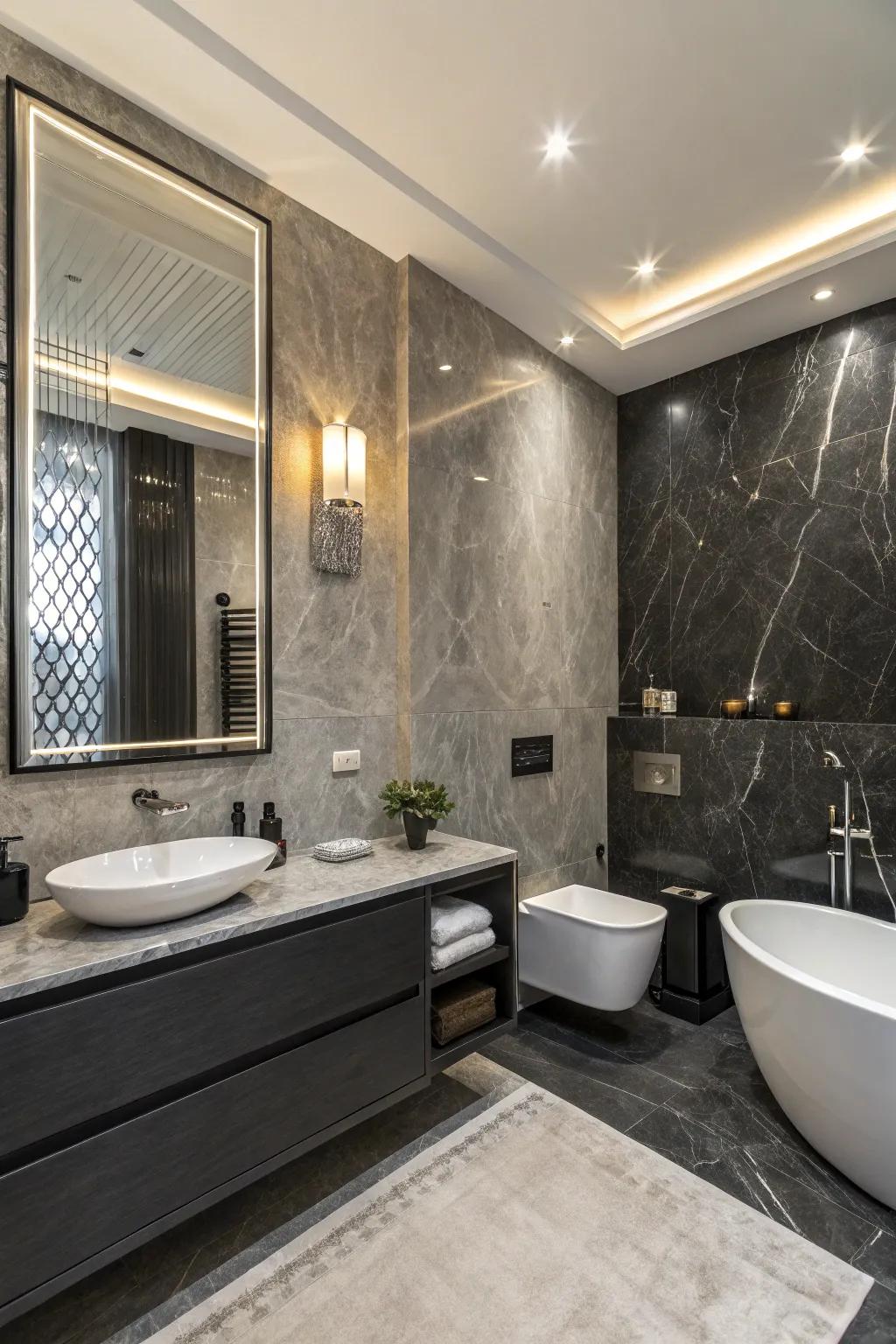 A stylish graphite and silver two-tone wall scheme that radiates modern sophistication.