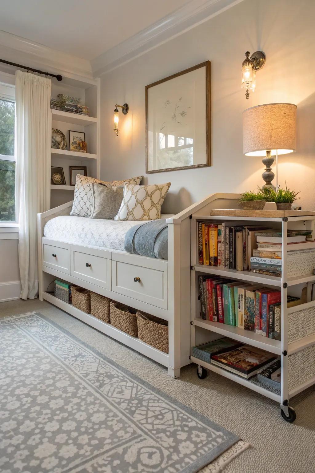 Keep your literary collection expertly organized with rolling book storage.