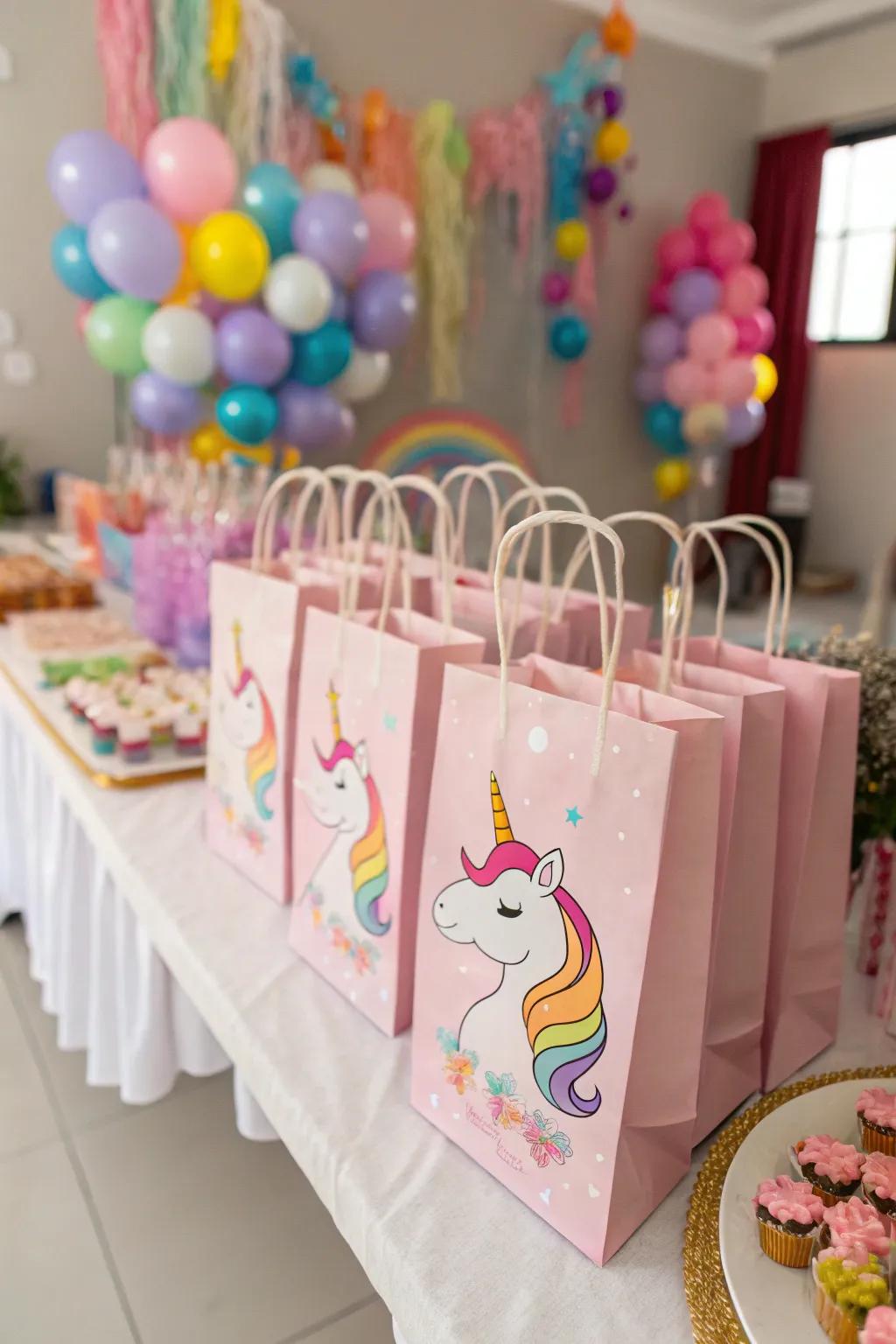 An inviting bulk display of unicorn treat bags.