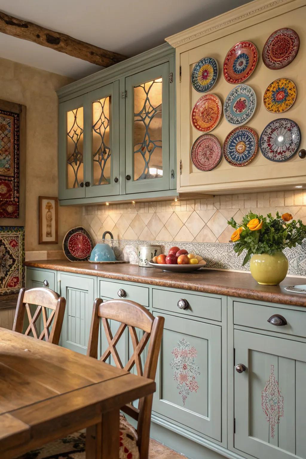 Artistic flair with handcrafted glazed knobs.