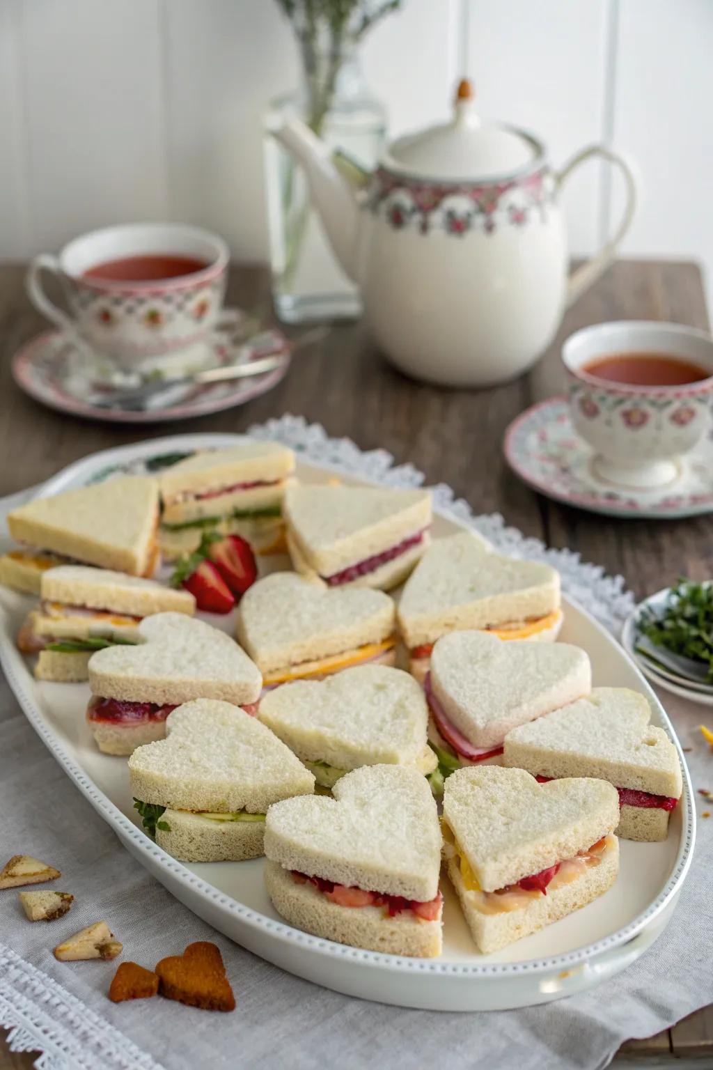 Beating heart molded breads showcasing varied fillings for a celebratory tea do.