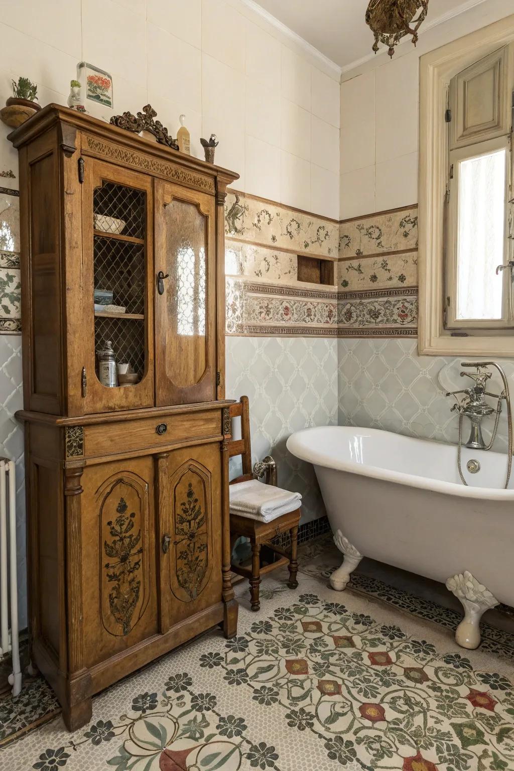 Standalone lockers bring country charm to vintage bathrooms.