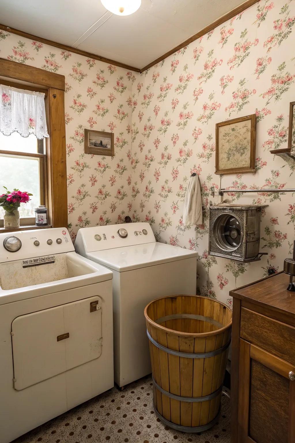 Romantic botanical wallcovering that gives period charm to the room.