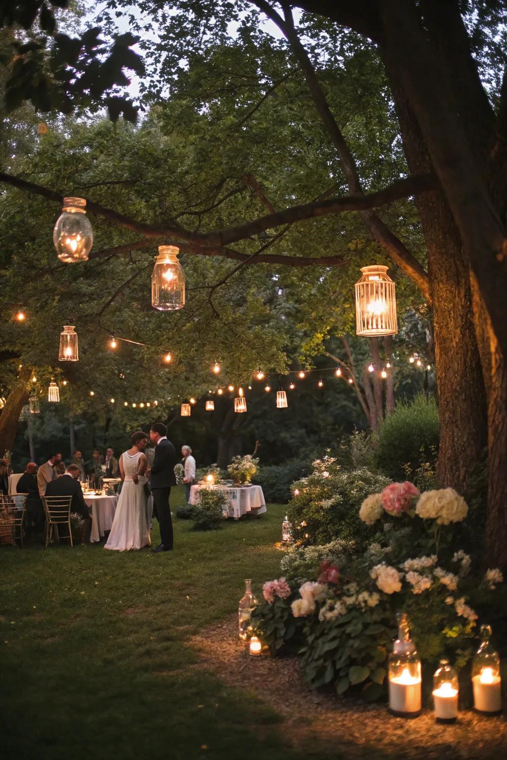 Bottle container lights create an enchanting glow at a retro event.